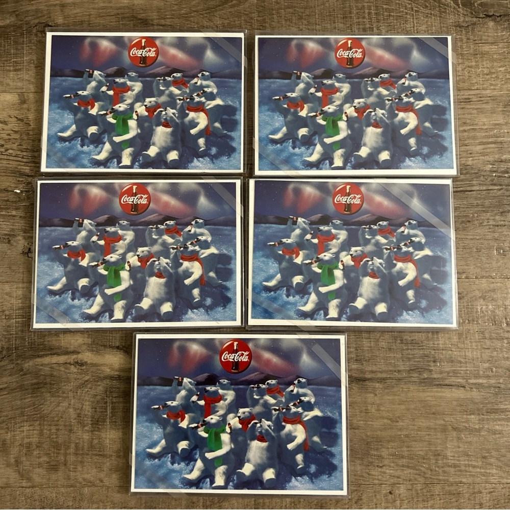 5X Coca Cola Coke Polar Bears Christmas Holiday Greeting Card New - 8 Pack NEW